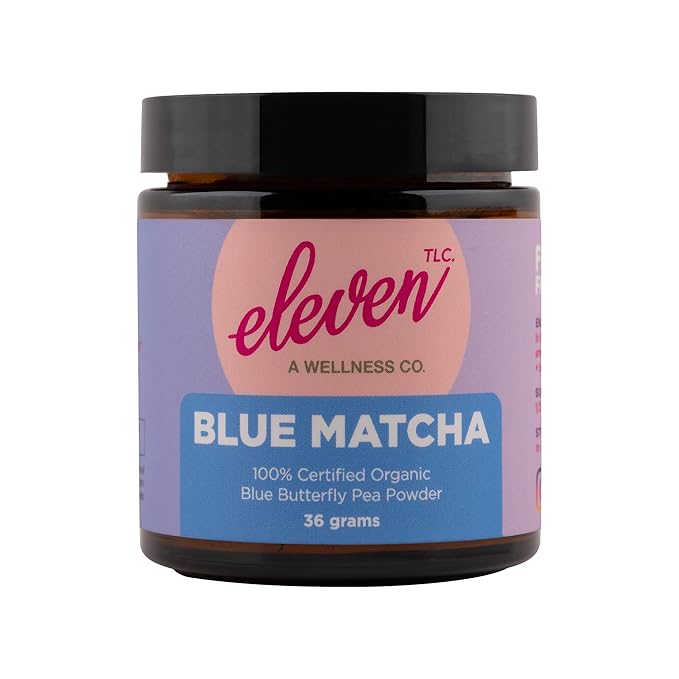 Eleven TLC, Blue Matcha Powder, Butterfly Pea Flower Powder, Matcha Blue Tea, Blue Matcha Latte, Caffeine Free Matcha, Glass Jar, 18 Servings