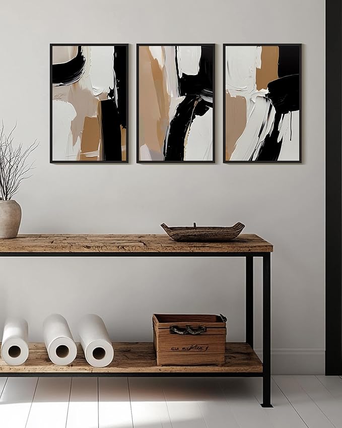 KUVIOKE Black Abstract Shapes Framed Canvas Wall Art Minimalist Graffiti Pastel Wall Decor Modern Illustration Art Painting for Bedroom Dining Room 16x24in (Black Framed)