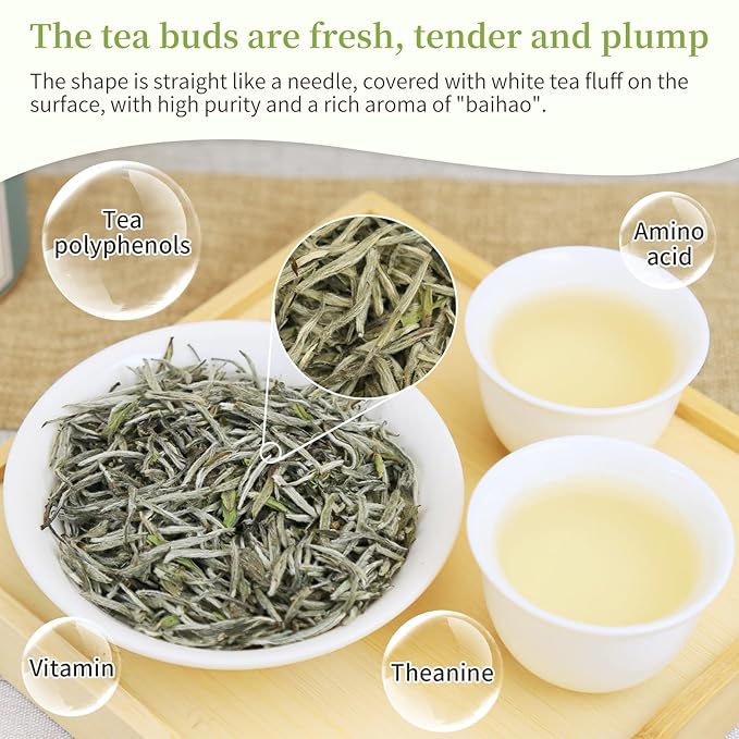 XIXICHA Silver Needle White Tea Loose Leaf Grade AAA Premium Silver Needle Tea Fuding White Tea Baihao Yinzhen Tea 80g/2.82oz 白茶 白毫银针 福鼎白茶 茶叶