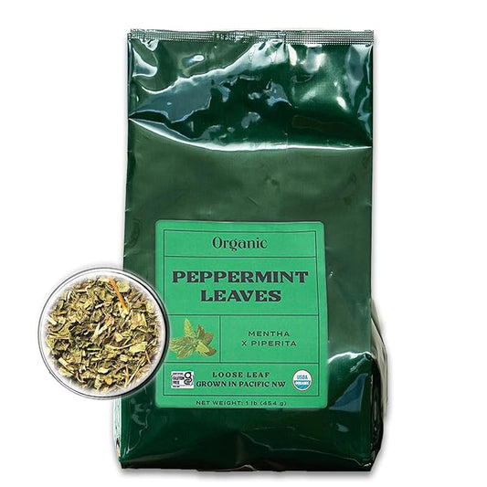 Worldwide Botanicals Organic Peppermint Loose Leaf Tea, 1 lb - Pacific Northwest Organic Cultivation, Highly Aromatic Digestive Tea, Antioxidant, Caffeine Free, 16 ounce