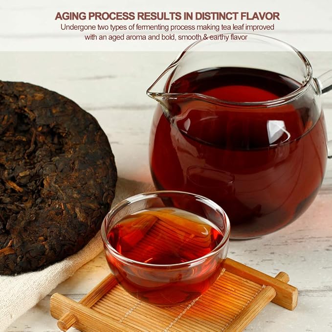 SANRAN Pu erh tea, Aged Ripe Puerh Tea Cake, Chinese Yunnan Fermented Pu Erh Black Teas, 7.1oz/Pack
