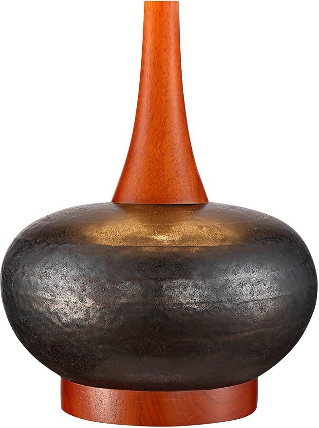 360 Lighting Andi Mid Century Modern Table Lamps 24 1/2" Tall Set of 2 Brown Hammered Ceramic Red Oak Wood Off-White Fabric Shade for Bedroom Living Room Bedside Nightstand House Home Office