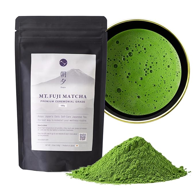 Asayu Japan Matcha Powder - Premium Ceremonial Grade Green Tea, Mt. Fuji Source, Made in Japan (Pouch 100g)