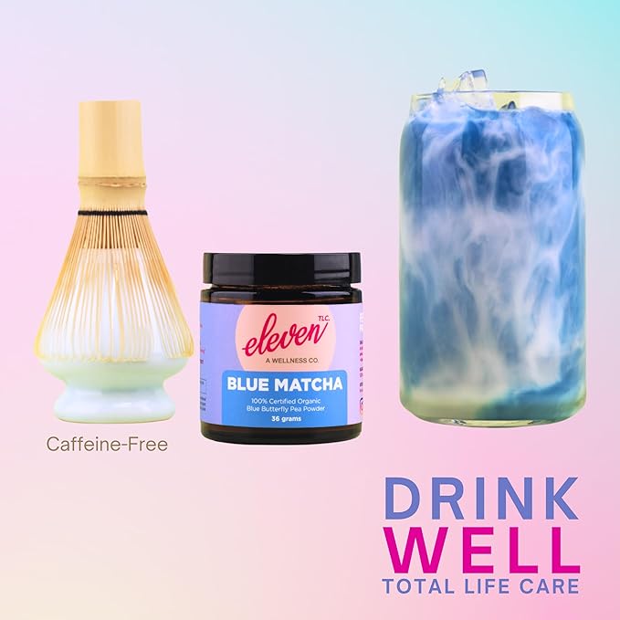 Eleven TLC, Blue Matcha Powder, Butterfly Pea Flower Powder, Matcha Blue Tea, Blue Matcha Latte, Caffeine Free Matcha, Glass Jar, 18 Servings