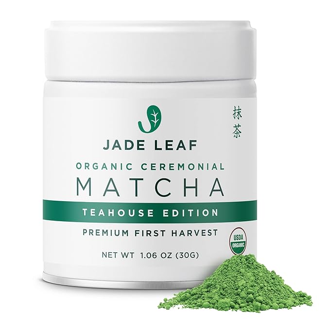 Jade Leaf Matcha Organic Premium Ceremonial Grade Matcha Green Tea Powder - Japanese - Culinary, Ingredient, Ceremonial Barista Teahouse, Latte, Collagen, 1.06 Ounce (Pack of 1), Ceremonial Teahouse Tin