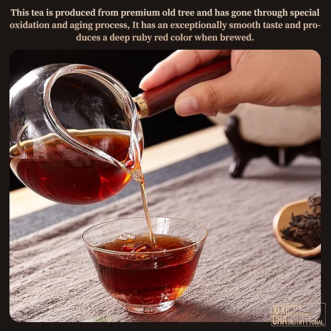XIXICHA Pu-erh Tea Cake 357g/12.6oz Ancient Trees Ripe Puerh Tea 2008 Years Chinese Yunnan Pu’er Tea BlackTea Fermented Traditional Craft 普洱茶 熟茶 古树普洱茶 云南勐海