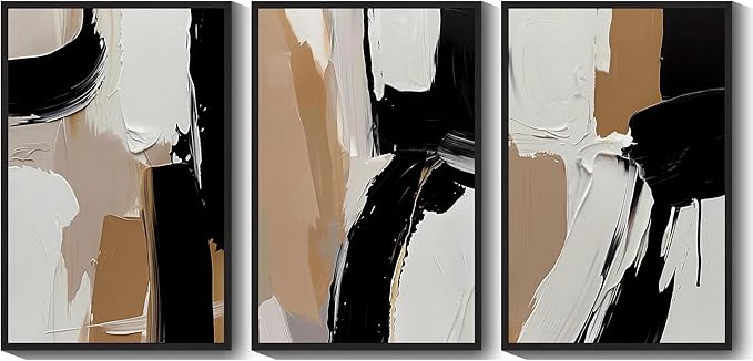 KUVIOKE Black Abstract Shapes Framed Canvas Wall Art Minimalist Graffiti Pastel Wall Decor Modern Illustration Art Painting for Bedroom Dining Room 24x36in (Black Framed)