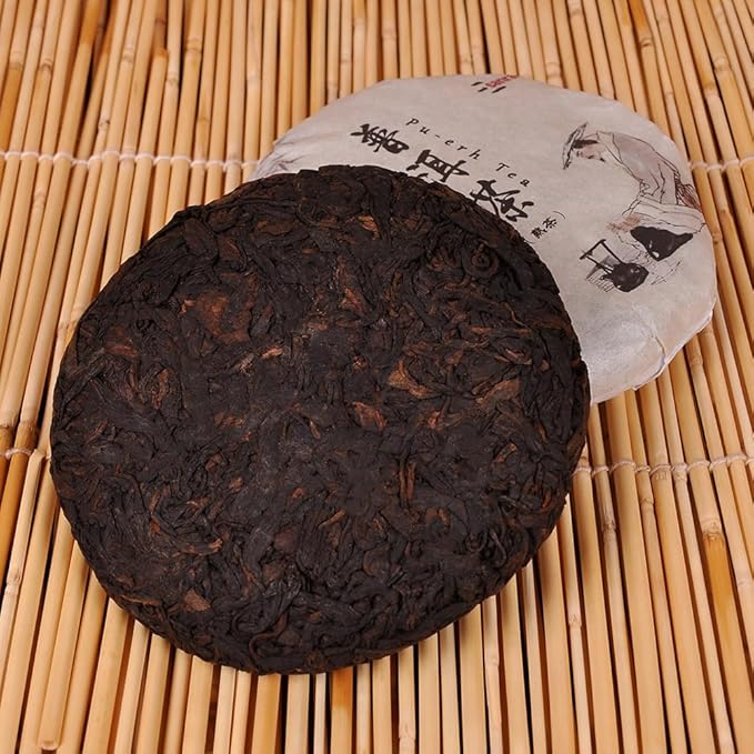SANRAN Aged Pu-erh Tea, Ripe Puerh Tea Cake, Fermented Chinese Black Tea, 100g/3.53oz