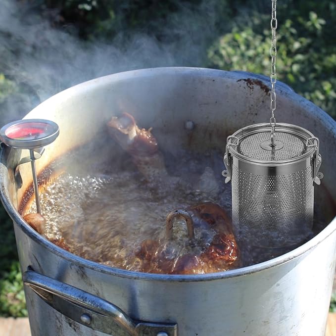 Large Tea Infuser, 5 Inch Tea Strainers for Loose Tea, 304 Stainless Steel Soup Seasoning Filter with Buckled Lid & Chain Hook, Fine Mesh Hole Cooking Filters for Tea, Spice, Soup, Seasoning