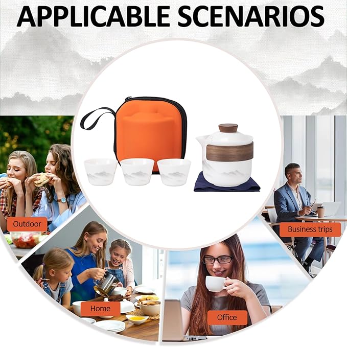 Porcelain Chinese Gongfu Tea Set,Portable Ceramic Teapot Set,Portable All in One Mini Travel Bag for Travel,Home,Gifting,Outdoor Camping Picnic and Office Business Hotel Tea lover