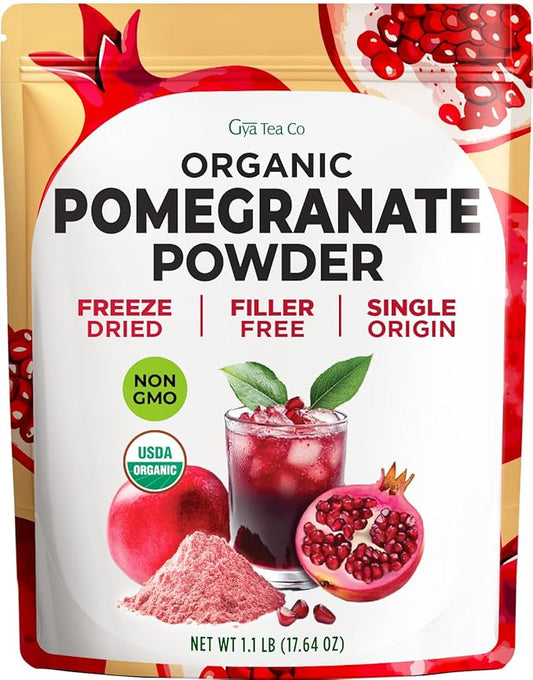 Gya Tea Co Pomegranate Powder 1.1lb (17.64 Oz) – 100% USDA Organic Freeze-Dried Whole Fruit – Antioxidant Rich Superfood For Drinks & More – Immunity & Energy Boost – Non-GMO, Gluten-Free, Sugar-Free