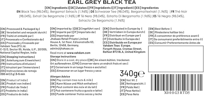 VAHDAM, Earl Grey Tea Loose Leaf 170+ Cups (340g/12oz) Citrusy & Delicious Black Tea blended with 100% Natural Oil of Bergamot | Brew Hot/Iced Tea