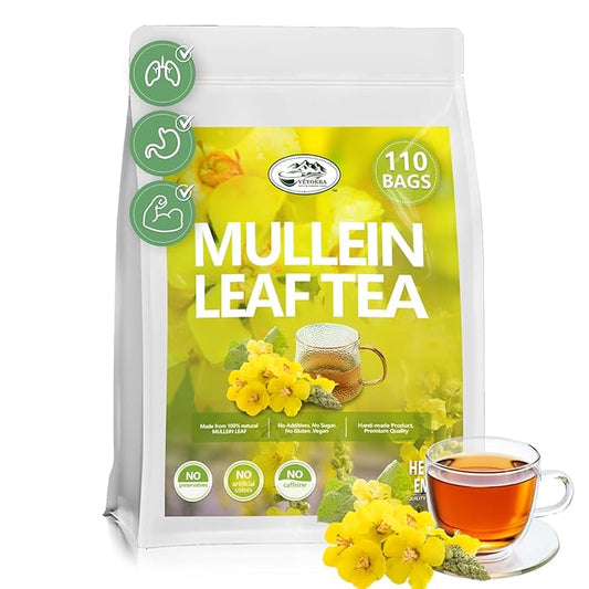 Premium 110 Mullein Leaf Tea Bags - 100% Natural & Pure from Mullein Leaves.3g/Bag Non-GMO & Caffeine-Free, Loose Leaf Mullein Herbal Tea For Detox & Respiratory Support