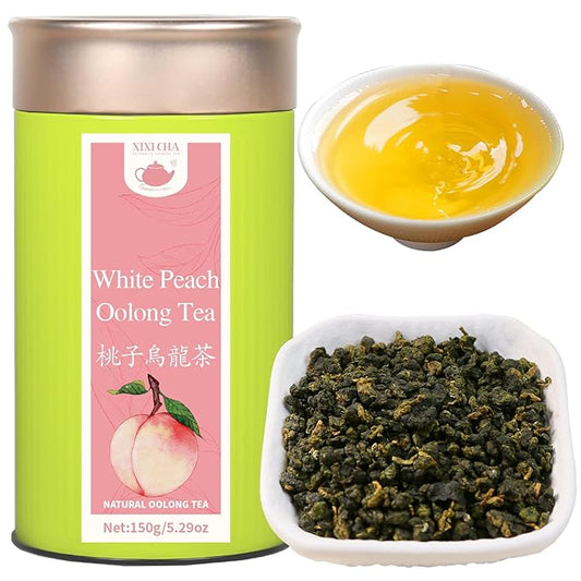 XIXICHA White Peach Oolong Tea Loose Leaf Grade AAA Natural Sweet Peach Aroma Taiwan Tea High Mountain Oolong Tea Taiwan Gaoshan Ulong Tea Taiwanese 白桃乌龙茶 台湾茶 桃子乌龙茶 5.3oz/150g