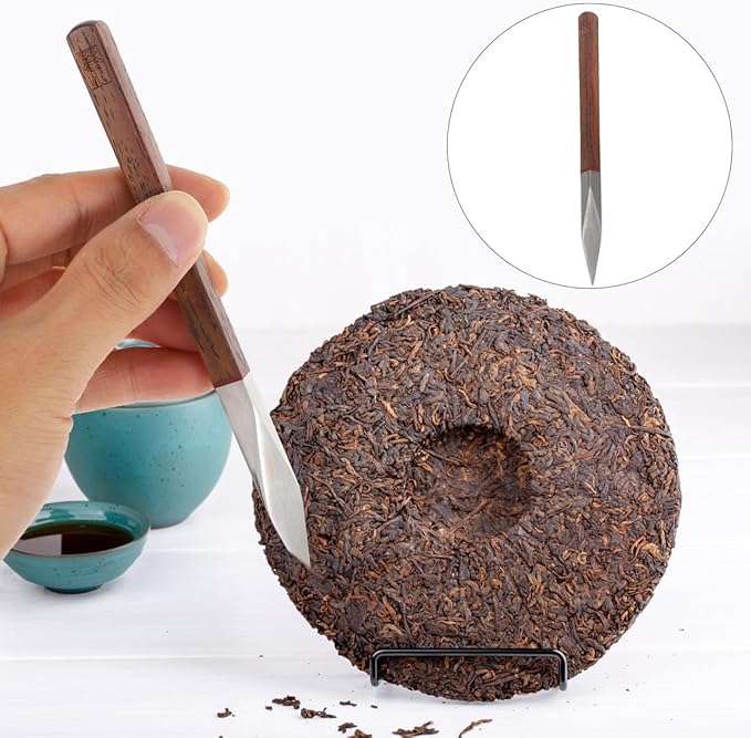 Tea Cutter with Wooden Handle: Brown Puer Puerh Tea Knife Needle Professional Ice Pick Tea Cake Pick Tool for Breaking Prying Brick for Kitchen Bars Bartender Picnics Camping