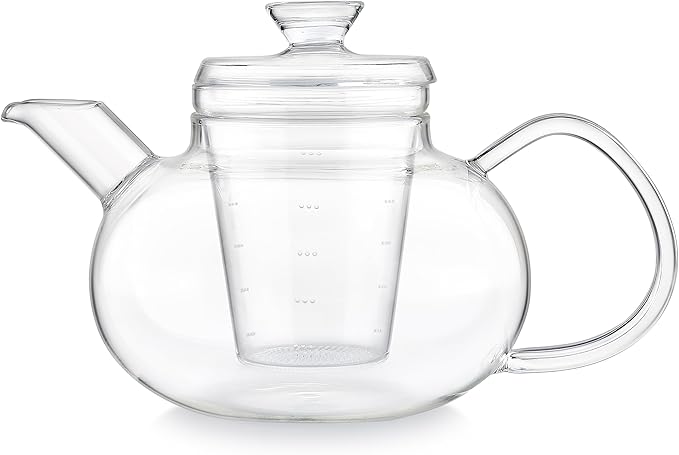Teabloom Pure Connoisseur Heatproof Glass Teapot And Infuser With Microdots For Loose-Leaf Teas - 34 Ounces (Flexible 4+ Cup Capacity)