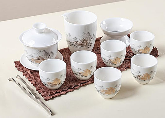 Gaiwan Chinese Gongfu Tea Set,6 cups Portable Tea Set Suitable for home use, travel, and office use