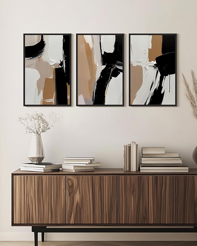 KUVIOKE Black Abstract Shapes Framed Canvas Wall Art Minimalist Graffiti Pastel Wall Decor Modern Illustration Art Painting for Bedroom Dining Room 16x24in (Black Framed)