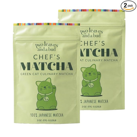 Two Leaves and a Bud Chef's Matcha 57g (2 Pack), 100% Japanese Culinary Matcha Powder, 2 Resealable Bags