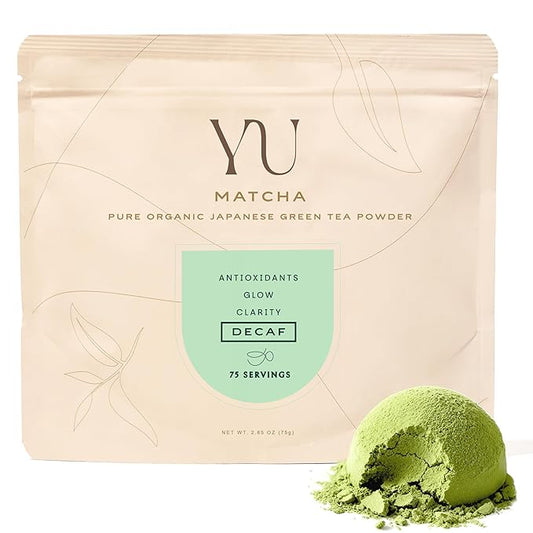 Yu Tea Organic Decaf Matcha Powder Ceremonial Grade, 50 Servings | Rich in Antioxidants & L-Theanine, Low Caffeine | Unsweetened Grade A Japanese Green Tea Powder | Resealable Pouch, 2.65 oz