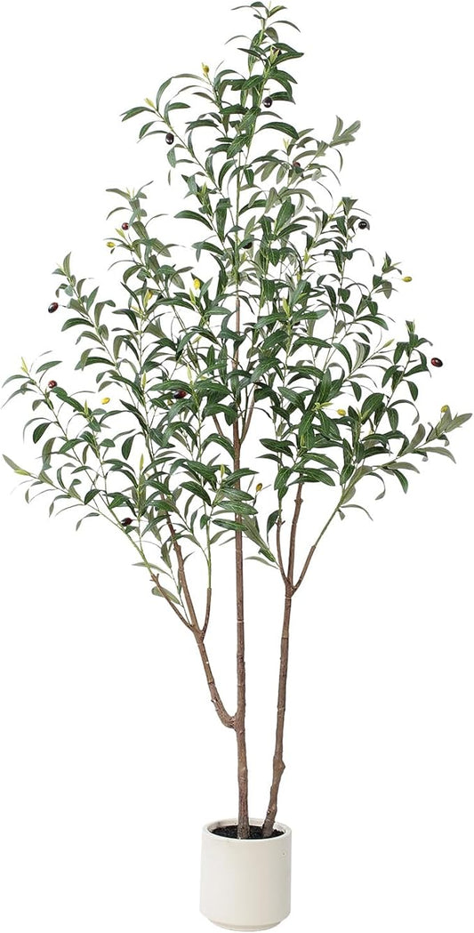Artificial Olive Trees, 5 FT Tall Fake Olive Tree with White Planter for Indoor - Large Faux Olive Silk Tree for Home Office Decor