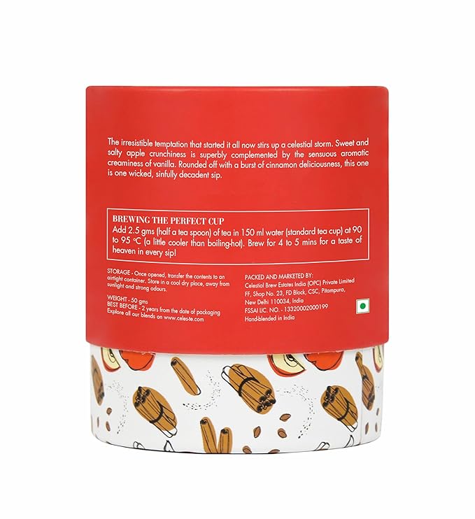 Celeste Apple Pie - Apple Cinnamon Tea - Premium Blend with Ginger, and Vanilla | 100% Natural Loose Leaf Black Tea (1.76 oz) (50gm) (25 Cups)
