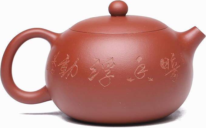 Fine Zisha Tea Pot Set,Master Handmade Genuine Yixing Clay Teapot 11.3 Oz with 4 Cups,Xishi Tea Set,Zhuni Red Beauty Clay