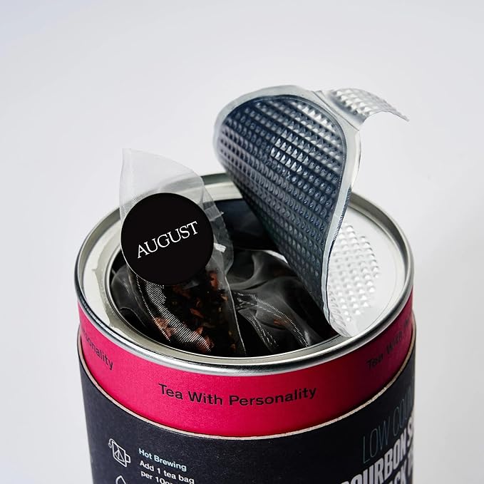 August Uncommon Low Country Bourbon Sugar Black Tea – Vegan, Non-GMO Loose Tea Leaves – Energize Your Day with Southern Wild Flavor in a Convenient Can with 15 Plastic-Free Bags