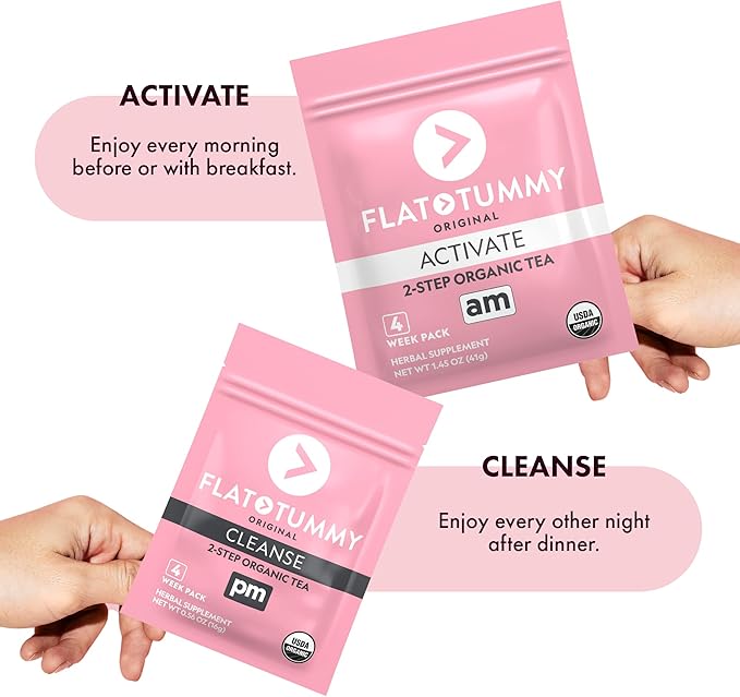 Flat Tummy Detox Tea (4 Week Program) – 2-Step Detox Tea to Boost Energy & Reduce Bloating* - All Natural Detox Cleanse w/Green Tea, Lemon Balm, Dandelion, Fennel, & More - Digestion Support (3 Pack)