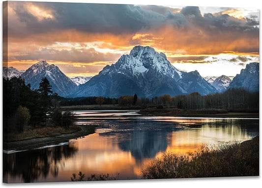 SKASNFAI Grand Teton National Park Canvas Wall Art Mountain Landscape Print Picture Framed Nature Wall Decor for Living Room Office (28L x 44W)