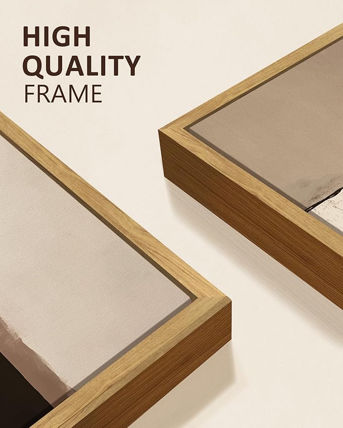 KUVIOKE Abstract Framed Canvas Wall Art Minimalist Beige Gray Pastel Watercolor Wall Decor Modern Illustration Neutral Art Painting for Bedroom Dining Room 12x16in (Natural Framed)