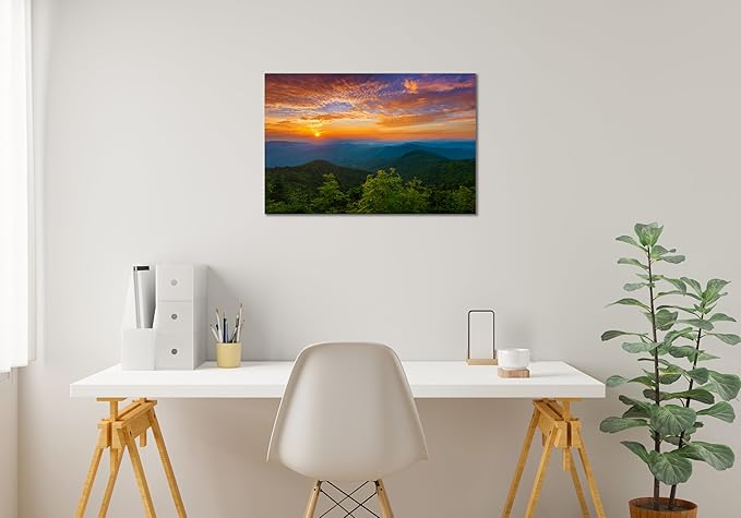 SKASNFAI Smoky Mountain Wall Art Framed Nature Forest Posters Canvas Print Office Picture Wall Decor Blue Ridge Mountain Artwork Painting for Bedroom (24L x 36W)