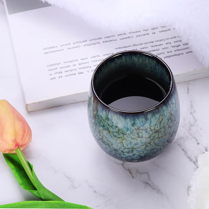 HARFINGTON 4pcs Chinese Ceramic Teacups 5.41oz Traditional Gong Fu Tea Set Japanese No Handle Small Tea Cup for Mate Tea Coffee Wine Drinks, Sapphire Blue