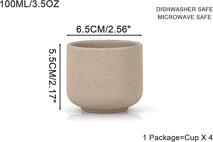 Ceramic teacups set of 4,No Handle Chinese KungFu Tea cups,3.5oz Teacups Japanese Teacup Set,Ceramic Tea Cup,4Pcs