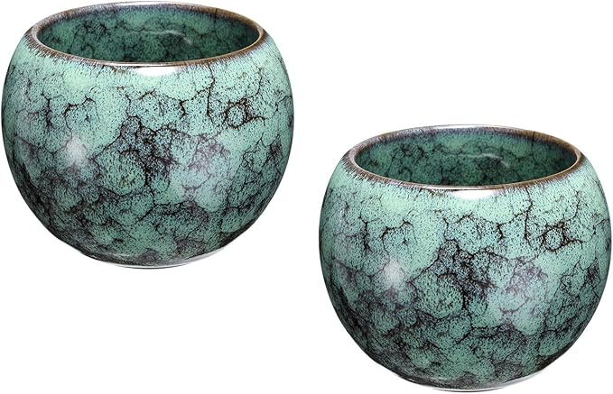 HARFINGTON 2pcs Chinese Japanese Ceramic Teacups 5.07 Oz Handmade Gong Fu Tea Set Ceramic Glaze-Changed No Handle Small Tea Cup for Mate Tea Coffee Wine Drinks Home and Gifts, Green