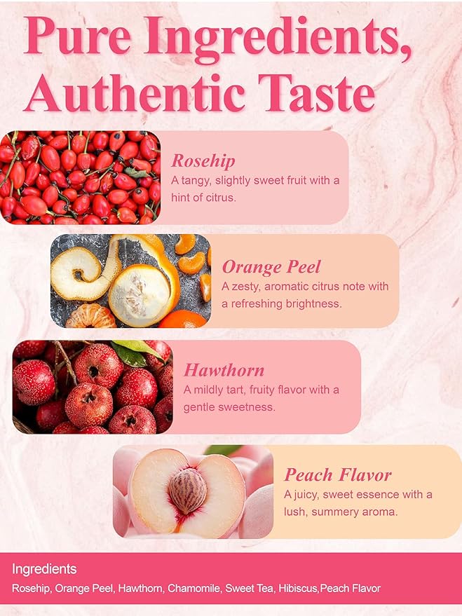 LOOMICA Peach Herbal Tea, Caffeine-Free, Peach Tea Bags with Rosehip, Hibiscus, Chamomile & Orange Peel, Naturally Balanced Sweet & Tangy, Refreshing Fruity Herbal Blend, No Artificial Sugar, 20 Counts (Pack of 2)