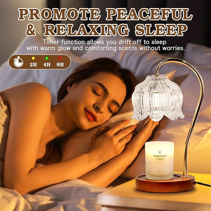 White Clear Candle Warmer Lamp with Timer Dimmer, Flower Candle lamp Warmer, 2 Bulbs, Wax Melter Warmer for Jar Scented Candles, Christmas Birthday Gifts Ideas for Women Mom