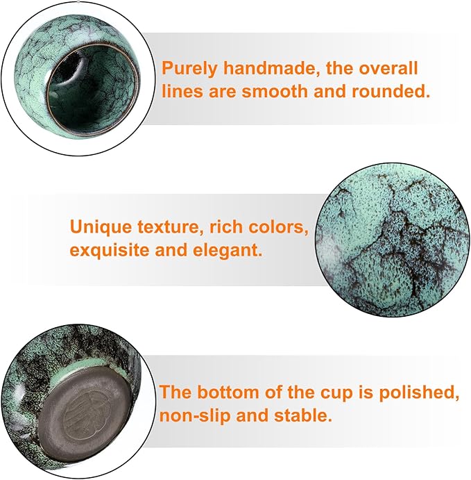 HARFINGTON Chinese Japanese Ceramic Teacups 5.07 Oz Handmade Gong Fu Tea Set Ceramic Glaze-Changed No Handle Small Tea Cup for Mate Tea Coffee Wine Drinks Home and Gifts, Green