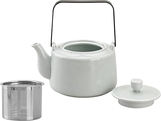 Antique Ceramic Teapot Coffee Pot with Infuser, 400ml (1-2 cups) Small Porcelain Tea Pots for Loose Leaf Tea, with Removable Stainless Steel Strainer and Lid for Gift (Light Cyan(Handle))