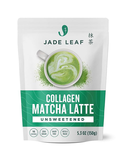 Jade Leaf Matcha Organic Premium Ceremonial Grade Matcha Green Tea Powder - Japanese - Culinary, Ingredient, Ceremonial Barista Teahouse, Latte, Collagen, 5.3 Ounce (Pack of 1), Sugar Free Collagen Matcha Latte