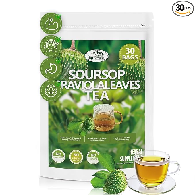 Soursop Leaves Tea Bags, 30 Teabags - Premium Soursop Graviola Leaves - Hojas De Guanabana Tea - Non-GMO - Caffeine-free - Improve Digestion, Support Healthy Skin & Sleep
