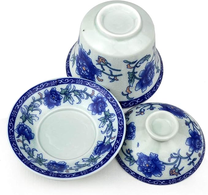 Gaiwan 5.5oz Chinese Penoy Teacup Qinghua Porcelain Cup Gongfu Tea Set (Peony)
