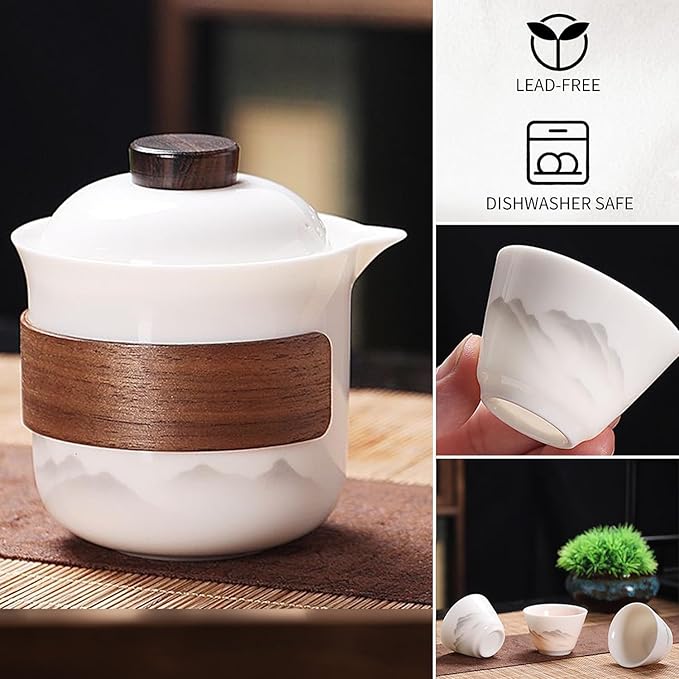 Porcelain Chinese Gongfu Tea Set,Portable Ceramic Teapot Set,Portable All in One Mini Travel Bag for Travel,Home,Gifting,Outdoor Camping Picnic and Office Business Hotel Tea lover