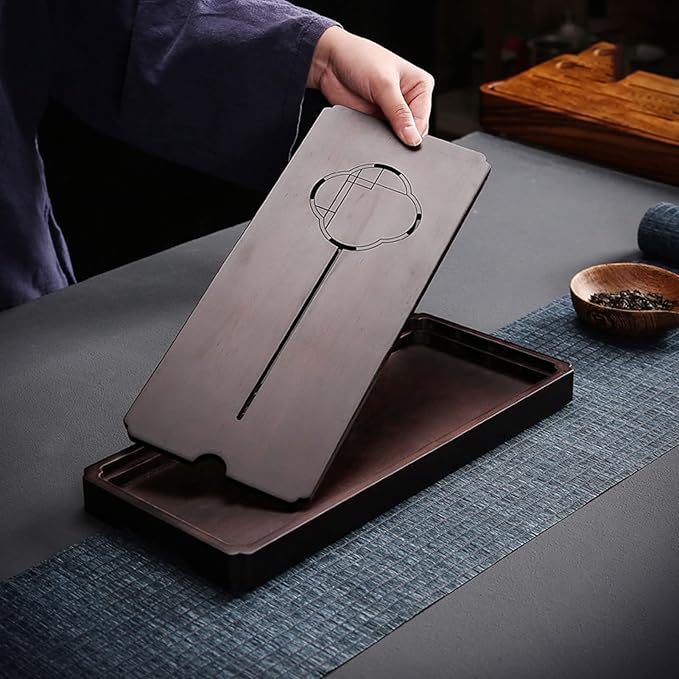 1Pcs Chinese Gongfu Tea Tray Table Box with Water Storage, Wooden Chinese Water Storage Drainage Tea Tray, Simple Decorative Household Tea Serving Tray(Medium)