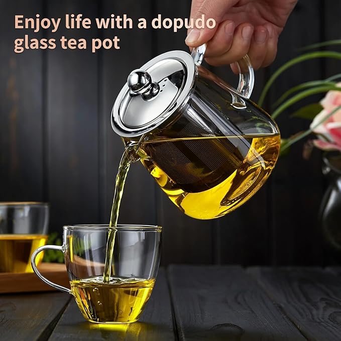 Glass Teapot 1500ML Borosilicate Glass Tea Pot With Infuser, Glass Kettle For Stove Top, Tea Glass Pot, Glass Tea Cup Teacup With Infuser and Lid For Loose Leaf Tea Steeper