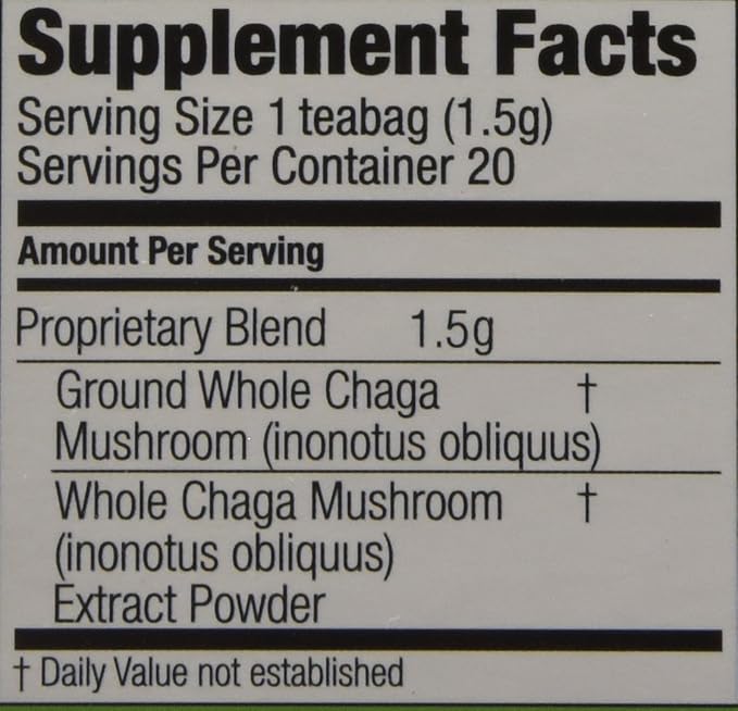 Sayan Siberian Chaga Mushroom Tea 1.05 Oz / 30g – 20 Unbleached Bags, Wild Harvested Organic Antioxidant No Caffeine. Raw and Extract Blend. Immune, Digestion Support. Detox, Focus Energy Boost