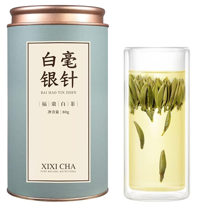 XIXICHA Silver Needle White Tea Loose Leaf Grade AAA Premium Silver Needle Tea Fuding White Tea Baihao Yinzhen Tea 80g/2.82oz 白茶 白毫银针 福鼎白茶 茶叶