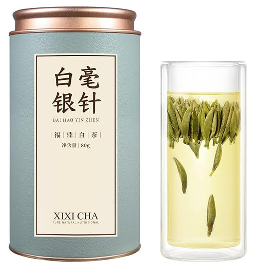 XIXICHA Silver Needle White Tea Loose Leaf Grade AAA Premium Silver Needle Tea Fuding White Tea Baihao Yinzhen Tea 80g/2.82oz 白茶 白毫银针 福鼎白茶 茶叶