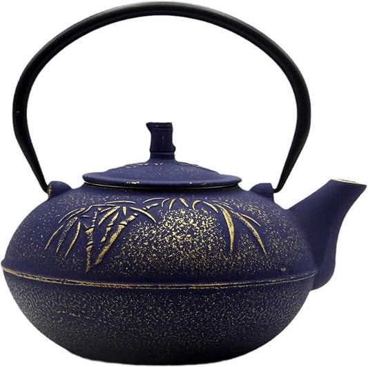 YJX 84.6oz/2500ml Big Cast Iron Tea Kettle for 5 to 8 Persons, Teapot with Stainless Steel Infuser, Cast Iron Teapot with Enamel Interior for Stovetop Safe (2500ml Purple Teapot with Bamboo Pattern)