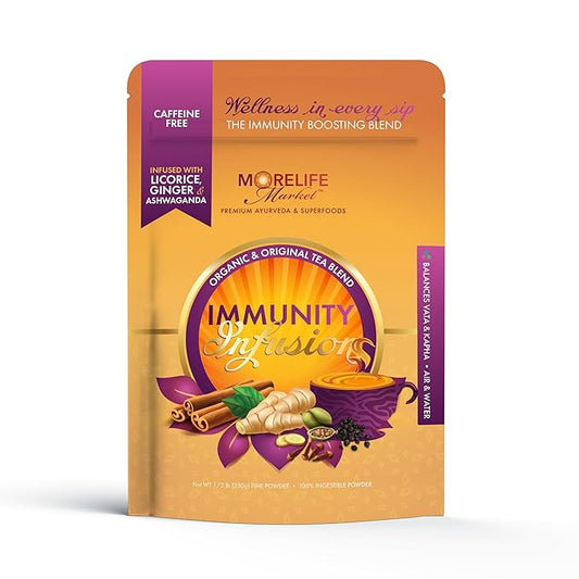 MoreLife Market Immunity Infusion Tea | Organic Ayurvedic Blend with Turmeric, Ashwagandha & Licorice | Family Wellness & Seasonal Support Dried Herbs Tea - 8oz (230g)
